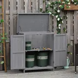 Outsunny Gartenschrank  Wetterfester Geräteschrank aus Tannenholz, Doppeltür, 2 Fächer, Dunkelgrau, 74x43x88cm  Aosom – Bild 3