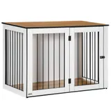PawHut Hundebox für die Wohnung, für kleine/mittelgroße Hunde, mit verriegelbare Türen, Spanplatte, 106x60x76cm, Dunkelwalnuss+Weiß  Aoso – Bild 1