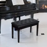 HOMCOM Klavierhocker Klavierbank traditioneller Landhausstil mit Stauraum, Gummiholz, Kunstleder schwarz, 76x36x50 cm für Musiker   Aosom.de – Bild 3