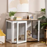 PawHut Hundebox für die Wohnung, für kleine/mittelgroße Hunde, mit verriegelbare Türen, Spanplatte, 106x60x76cm, Dunkelwalnuss+Weiß  Aoso – Bild 3