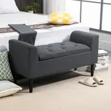 HOMCOM Sitzbank mit Stauraum Polsterbank Sitzhocker Sitztruhe bis 130 kg belastbar, Leinen-Touch Dunkelgrau, 116 x 44 x 58 cm für Flur & Wohnzimmer   Aosom.de – Bild 3