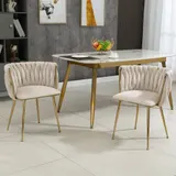 Esszimmerstühle 2er Set Elfenbein Samtstühle mit Vergoldeten Metallbeinen Hochwertiger Weiß Stühle für Esszimmer und Stabilen Beinen   Aosom.de – Bild 3