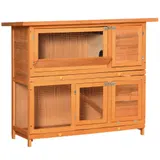 PawHut Kleintierstall, Kleintierkäfig, Kleintierhaus mit Dach, Meerschweinchenstall, Doppelstock, Tannenholz, Gelb, 120 x 48 x 100 cm   Aosom – Bild 1