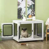 PawHut Hundekäfig mit Tischplatte, Kissen, 2 Türen, Hundehaus, Hundehütte, Hundebox Indoor, Beistelltisch, Weiß+Schwarz, 94 x 60 x 71,5 cm   Aosom – Bild 3