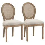 HOMCOM 2er-Set Küchenstühle Polsterstühle Wienergeflecht, Massivholz, 49 cm x 56 cm x 96 cm, Cremeweiß +Natur   Aosom – Bild 1