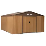 Outsunny Gerätehaus kaufen, 340 x 386 x 200 cm, mit Bodenplatte, Geräteschuppen, Gartenhaus, Garten Schuppen, Metall, Braun   Aosom – Bild 1
