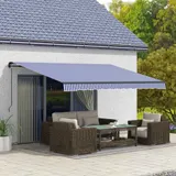 Outsunny Markise  4x3m Wandmontage Balkonmarkise mit Handkurbel, Sonnenschutz, Alu, Blau+Weiß  Aosom – Bild 3