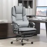 HOMCOM Bürostuhl mit Wippfunktion, Belastbarkeit 180 kg, ergonomisch, 160° neigbarer Rückenlehne, Kunstleder, 63B x 71T x 123-129H cm, Hellgrau  Aosom – Bild 3