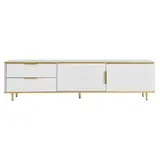 TV Schrank, mit 2 Schubladen und 2 Aufbewahrungstüren, Multifunktional, für elegantes Wohnzimmer, 175 x 40 x 45 cm, weiß/Gold   Aosom.de – Bild 3