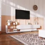 TV Schrank Weiss 170 cm mit LED-Beleuchtung und Glasregalen Modernes Design Weiss Schwarz Ausstehendes Design TVDresser Weiss   Aosom.de – Bild 1