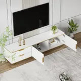 TV Schrank, mit 2 Schubladen und 2 Aufbewahrungstüren, Multifunktional, für elegantes Wohnzimmer, 175 x 40 x 45 cm, weiß/Gold   Aosom.de – Bild 1