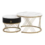 Couchtisch 2er-Set mit Schubladen Marmoroptik Golddekor weiß Beistelltisch Eleganter Design hochwertig stabil für Wohnzimmer, 70 x 70 x 45 cm   Aosom.de – Bild 1