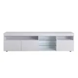 Moderner TV-Schrank mit variabler LED-Beleuchtung und Glaseinlage, Hochglanz für Wohnzimmer, Weiß – Bild 3
