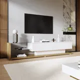 TV-Schrank 170cm Hochglanz Glasböden mit LED-Beleuchtung Modernes Landhausstil Weiß stabil geräumig für Fernseher bis 170cm stilvolles   Aosom.de – Bild 1