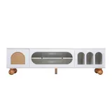 TV Schrank Weiß, Klassischer TV-Schrank 170 cm mit Rattan-Optik, Glasschiebetüren, vergoldeten Griffen, Massivholzfüßen, Weiß und Holzfarbe   Aosom.de – Bild 3