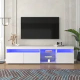 Moderner TV-Schrank mit variabler LED-Beleuchtung und Glaseinlage, Hochglanz für Wohnzimmer, Weiß – Bild 1