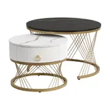 Couchtisch rund 2er set mit Schubladen Marmoroptik Golddekor 70x70cm Modularer Set Design Eleganz für Wohnzimmer   Aosom.de – Bild 1