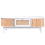 Couchtisch Rattan 110x55 cm mit Schubladen, Rustikaler Design, Massivholzbeine, 110L x 55B x 38,5H cm, Stabile Holzfüße, Weiss Holzfarbe   Aosom.de – Bild 3