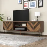 TV-Schrank, Lowboard mit robusten Eisenfüßen Stauraum Massivholzfurnier vergoldeten Griffen, 157 x 38 x 48 cm, Holzfarbe   Aosom.de – Bild 1