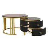 Couchtisch Set Moderner Couchtisch 70x70 mit 2 Schubladen Hochglanz Glasplatte MDF und Metallbeine Schwarz 2-in-1 Set stabil   Aosom.de – Bild 1