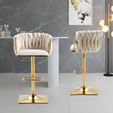 Barhocker höhenverstellbar drehbar 2 Stücke Art déco mit Lehne Fußstütze samt elfenbeinweiß stilvoll komfortabel für Bar Küche   Aosom.de – Bild 3