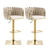 Barhocker höhenverstellbar drehbar 2 Stücke Art déco mit Lehne Fußstütze samt elfenbeinweiß stilvoll komfortabel für Bar Küche   Aosom.de – Bild 1