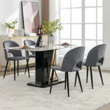Esszimmerstühle, 4er Set gepolstert Samtoptik Rückenlehne Rautenmuster höhenverstellbar Stühle für Esszimmer,  47 x 44 x 84 cm, Grau   Aosom.de – Bild 3