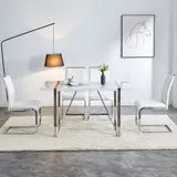 Set aus 2 modernen Esszimmerstühlen mit hoher Rückenlehne aus PU & Leinen, ergonomisches Design, komfortable Polsterung, Weiß – Bild 3