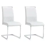 Set aus 2 modernen Esszimmerstühlen mit hoher Rückenlehne aus PU & Leinen, ergonomisches Design, komfortable Polsterung, Weiß – Bild 1