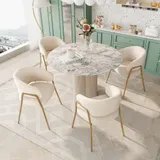 Esszimmerstühle, Set 4 moderne komfortable Lammlederoptik Weiß vergoldete Beine Stabile hochwertige Design Konstruktion 49x48x78 cm   Aosom.de – Bild 3