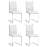 Set aus 4 modernen Esszimmerstühlen mit hoher Rückenlehne aus PU & Leinen, ergonomisches Design, schützende Füße, Weiß – Bild 1
