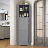 Badezimmerschrank 36x36x155 cm Eckschrank für Bad, zwei Ablagefächern, verstellbarem Einlegeboden, feuchtigkeitsresistent, Grau   Aosom.de – Bild 3