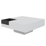 Couchtisch, Mehrfarbige LED-Lichtstreifen, Robuste Konstruktion, Wohnzimmertisch mit abnehmbarer Aufbewahrungsbox, Hochglanz, 72×72×30 cm, Weiß – Bild 1