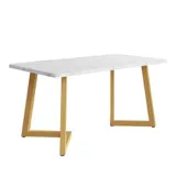 Esstisch, Moderner Luxus Rechteckig mit Vergoldeten Metallbeine MDF-Tischplatte Marmoroptik Vergoldetes Weiß 117 x 68 x 75 cm   Aosom.de – Bild 1