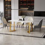 Esstisch, Moderner Luxus Rechteckig mit Vergoldeten Metallbeine MDF-Tischplatte Marmoroptik Vergoldetes Weiß 117 x 68 x 75 cm   Aosom.de – Bild 3