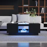 Couchtisch Schwarz 100x50cm LED, mit Schubladen LED, Modernes Wohnzimmertisch LED, App-Steuerung, edgy Design fürs Wohnzimmer   Aosom.de – Bild 1