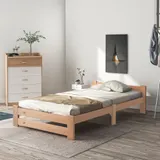 Massivholzbett, mit Kopfteil Einfaches Massivholzbett für kleine Räume, mit Lattenrost, 200x90 cm, bis 90 kg, Naturfarbe ohne Matratze   Aosom.de – Bild 1