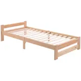 Massivholzbett, mit Kopfteil Einfaches Massivholzbett für kleine Räume, mit Lattenrost, 200x90 cm, bis 90 kg, Naturfarbe ohne Matratze   Aosom.de – Bild 3