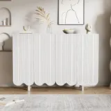 Sideboard tropfenförmige Türen, Moderner Design mit Regalen und Pufferscharnieren, Weiß,120x37,5x80,8 cm, tropfenförmige Schnitzerei   Aosom.de – Bild 1
