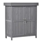 Outsunny Gartenschrank  Wetterfester Geräteschrank aus Tannenholz, Doppeltür, 2 Fächer, Dunkelgrau, 74x43x88cm  Aosom – Bild 1