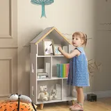 ZONEKIZ Kinderregal für Spielzeug und Bücher Hausform - 3 Ebenen mit Regalen - Massivholz - 65 x 25 x 108,5 cm - weiß und natur   Aosom – Bild 3