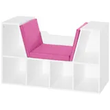HOMCOM Bibliothek Bank 2 in 1 Design Zeitgenössisch 6 Fächer 3 Kissen inklusive 102L x 30B x 61H cm Weiß Rosa   Aosom – Bild 1
