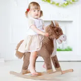 HOMCOM Schaukelpferd Westernpferd Sattel Großer Komfort Kurzes Plüschholz Pappelholz Braun   Aosom – Bild 3