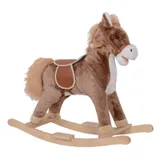 HOMCOM Schaukelpferd Westernpferd Sattel Großer Komfort Kurzes Plüschholz Pappelholz Braun   Aosom – Bild 1