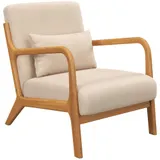 HOMCOM Loungesessel mit Massivholzrahmen Lounge - tiefe Sitzfläche - Armlehnen - beigefarbener Veloursstoff   Aosom – Bild 1