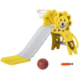 AIYAPLAY Kinderrutsche Basketballkorb für Kinder 18 bis 36 Monate Innen- und Außenbereich Max. 25 kg 131L x 50B x 74H cm Ball + Pumpe enthalten HDPE Gelb Grau   Aosom – Bild 1