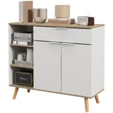 HOMCOM Aufbewahrungsmöbel, Küchenbuffet, Kommode, verstellbare Regale, 1 Schublade 1 Doppeltürschrank, Beine aus Massivholz, 95 x 35 x 85 cm, weiß   Aosom – Bild 1