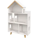 ZONEKIZ Kinderregal für Spielzeug und Bücher Hausform - 3 Ebenen mit Regalen - Massivholz - 65 x 25 x 108,5 cm - weiß und natur   Aosom – Bild 1