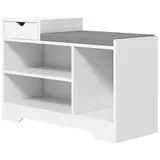 HOMCOM Schuhbank, Aufbewahrungsbank, 1 Schublade und 3 Fächer, Eingangsmöbel mit gepolstertem Kissen, für Flur, Eingang, Schlafzimmer, 76,5 x 30 x 52 cm, Weiß   Aosom – Bild 1
