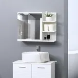 Kleankin Badezimmerspiegelschrank mit Regal - 3 Seitengestelle - Wandmontage-Set enthalten - Weißes Holzdesign   Aosom – Bild 3